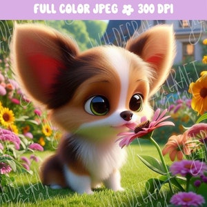Papillon grafische afdrukbare muur kunst Papillon hond decor digitale download jpeg voor mokken bloemen puppy afbeelding voor ambachten cadeau voor hond moeder of vader