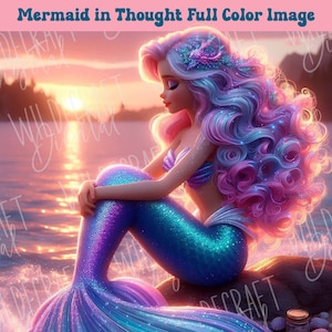 Sirena en una roca Sublimación Sirena PNG Gran tamaño Fantasía Clip Art para POD o Manualidades Sirena JPG Scrapbooking Fantasía Pared Arte Cuaderno