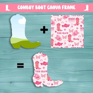 May include: A pink and white cowboy boot design with butterflies, stars, and the text "Disco Cowgirl" and "Yee-Haw".