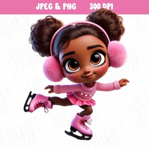 Girl Ice Skating Clipart: Pink Outfit, Winter Image (PNG, JPEG)
