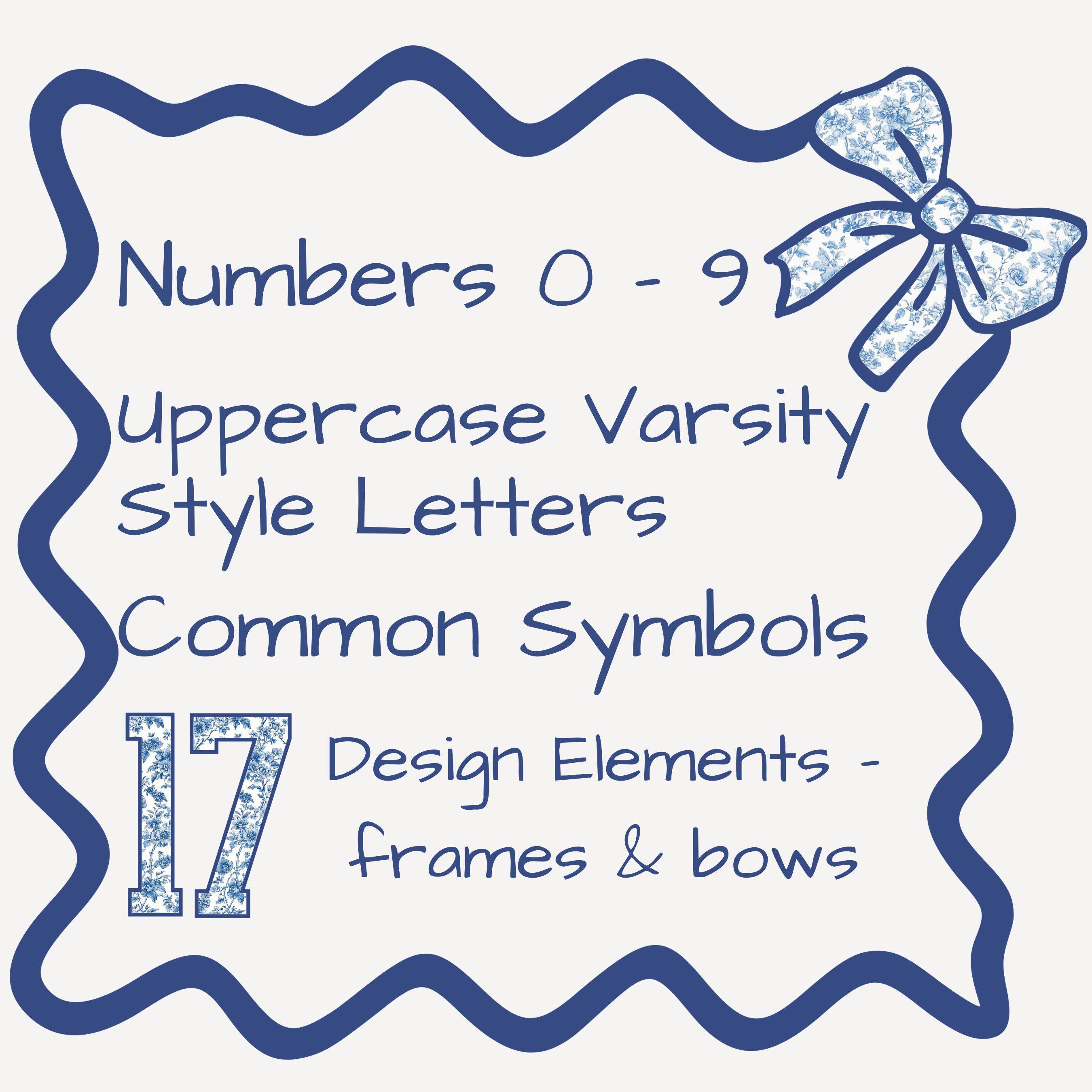Blue Toile Kit Varsity Style Alphabet PNG Set, Floral Letters, Numbers ...