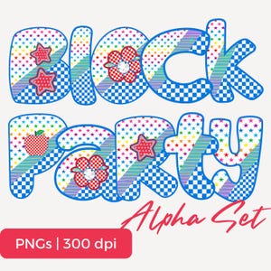 Trendy png-set met alfabet, cijfers en symbolen, dambordstreep en sterletters, docent appel- en bloemaccenten, doe-het-zelf en POD-gebruik toegestaan