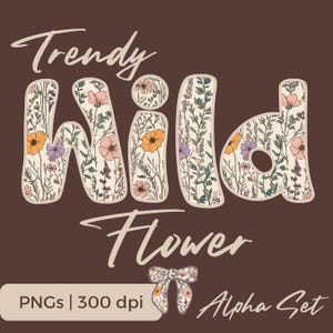 Trendy wilde bloemen alfabet png-set, elegante bloementuin letters, cijfers en symbolen, gebruik voor doe-het-zelf en POD, bonus bloei clipart inbegrepen