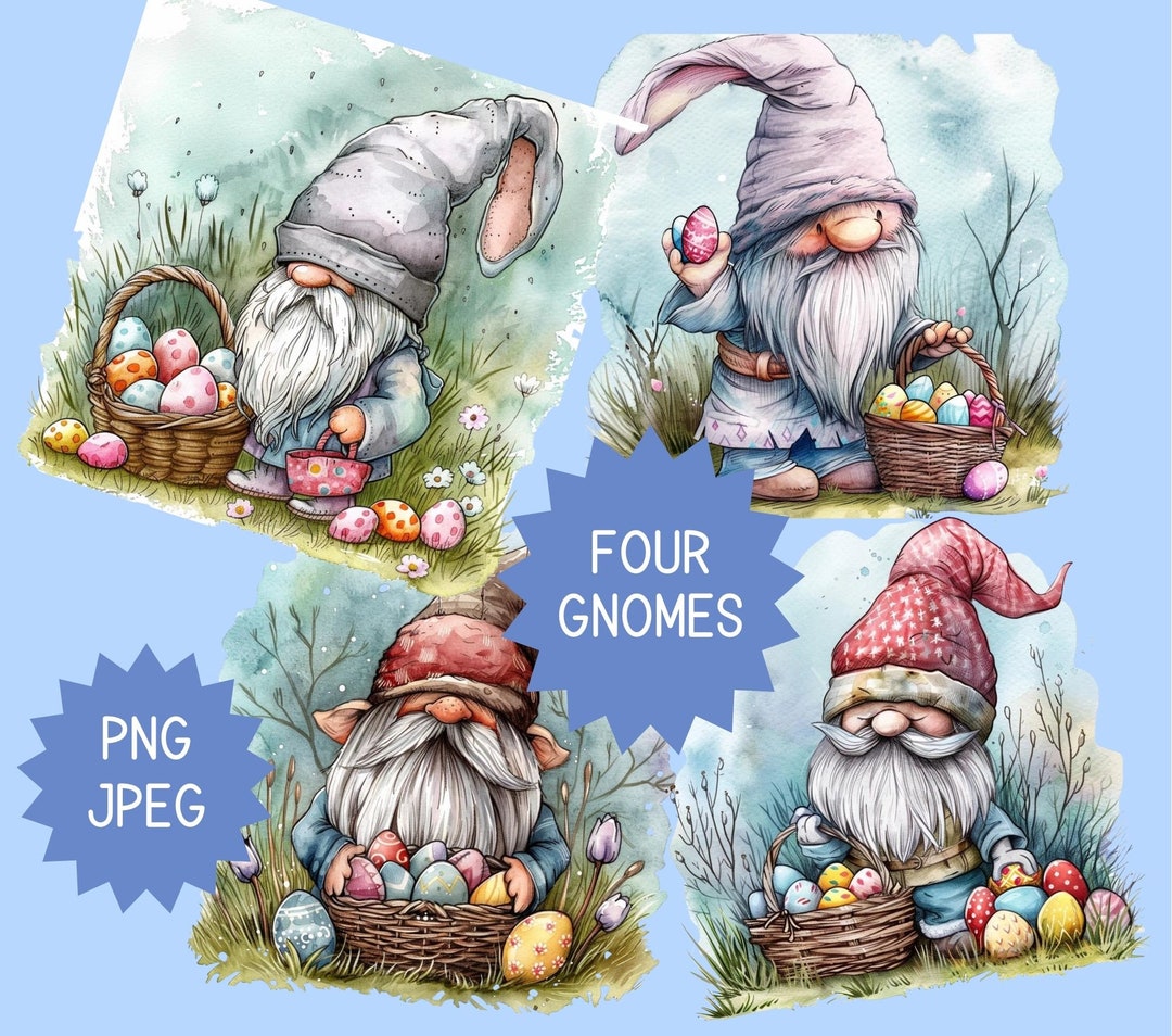 Watercolor Easter Gnome Clipart Bundle: Spring Floral PNG (digital ...