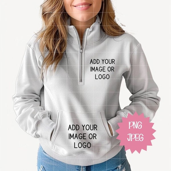 Product Design Display Lulu Dupe Digital Sweatshirt Mockup Quarter Zipper Pullover Add Your Logo or Graphic Quarter Zip Product Display