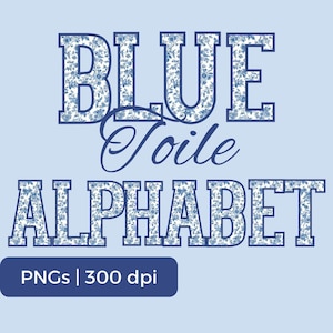 Blau Toile Varsity Style PNG Buchstaben Set, Clipart Alphabet Zahlen und Satzzeichen PNGs, Blau Toile Alpha für DIY Print on Demand erlaubt
