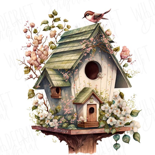 Spring Garden Birdhouse Design Garden Clipart PNG Garden Bird Sublimation Birdhouse Clip Art for Craft Scrapbooking