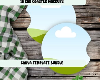 Canva Car Coaster Mockup Template Bundle: Drag & Drop Designs (Digital Download)