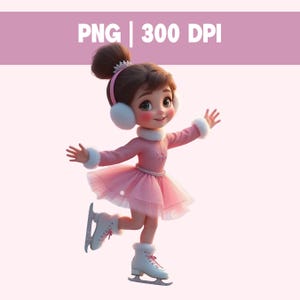Ice Skating Girl Clipart: Pink Costume PNG Image (Digital Download)