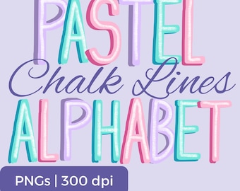 Pastel Chalk Line Alphabet PNG Set: Trendy Hand-Drawn Letters (Digital Download)