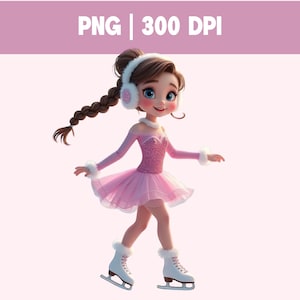 Ice Skating Girl Clipart: Pink Costume PNG Image (Digital Download)