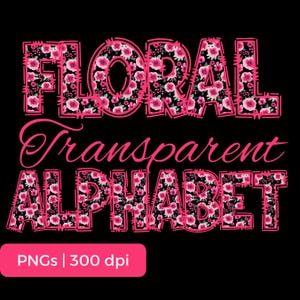 Conjunto de alfabeto transparente de rosas PNG, alfabeto de flores PNG, conjunto de flores en tonos rosados, alfabeto de símbolos numéricos, uso para bricolaje e impresión a pedido permitido