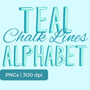 Juego de letras dibujadas a mano con tiza y letras largas en color verde azulado, conjunto de alfabetos modernos PNG, alfabeto de tiza elegante y largo, uso para bricolaje e impresión a pedido permitido