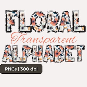 Conjunto de alfabeto transparente de primavera PNG, alfabeto de flores PNG, conjunto floral de contorno oscuro, alfabeto de símbolos numéricos, uso de impresión a pedido de bricolaje permitido