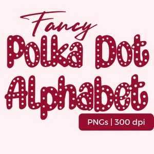 Conjunto de letras con lunares rojos y blancos, alfabetos de moda en mayúsculas y minúsculas PNG, números y símbolos, uso para bricolaje e impresión a pedido permitido