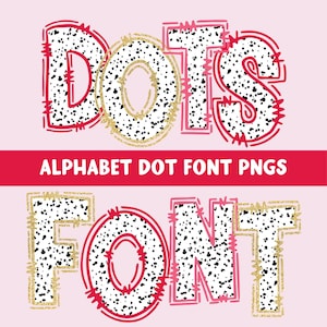 Conjunto de letras garabatas con puntos dálmatas PNG, clipart para el día de San Valentín con contorno de purpurina sintética roja, rosa o dorada, diseño de puntos de moda PNG transparente