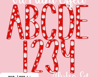 May include: Red polka dot alphabet letters and numbers 1-4, with the text "Oil Paint Effect" and "Alpha Set" on a pink background. The image also includes the text "PNGs | 300 dpi".