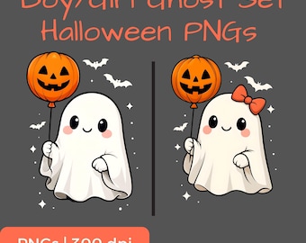 Halloween Ghost PNG Set, Jack-o'-Lantern Balloons (Digital Download)