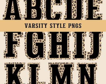 Leopard Print Varsity Alphabet PNGs: A-Z Alpha Set (Digital Download)