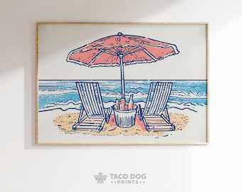 Retro Beach Print, Summer Coastal Wall Art (Digital Download)