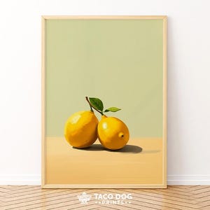 Bright Yellow Lemon Printable Wall Art | Modern Minimalist Fruit Kitchen Decor | Fresh Citrus Still Life Digital Download Poster