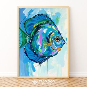 Discus Fish Digital Print Abstract Tropical Aquarium Art Colorful Ocean Wall Decor for Coastal Bathroom Beach House or Nautical-Themed Room
