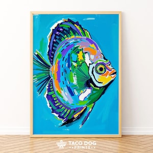 Discus Fish Digital Art Print Colorful Tropical Aquarium Wall Decor Vibrant Underwater Artwork for Coastal Home Bathroom or Beach House