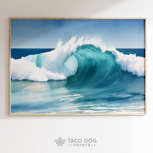 Stampa artistica digitale da parete &quot;Onde dell&#39;oceano&quot;, Onde dell&#39;oceano, Poster con onde del mare blu costiere, Decorazione per la casa con spiaggia nautica, Paesaggio oceanico