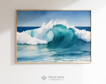 Coastal Blue Ocean Wave Art Print, Nautical Home Decor (Digital Download)
