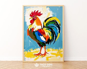 Colorful Rooster Art Print | Modern Farmhouse Kitchen Decor (Digital Download)