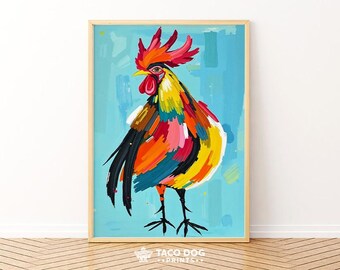 Impresión abstracta de gallo / Arte mural moderno de estilo rústico (descarga digital)