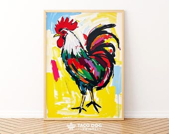 Abstract Rooster Print | Colorful Farmhouse Kitchen Art (Digital Download)