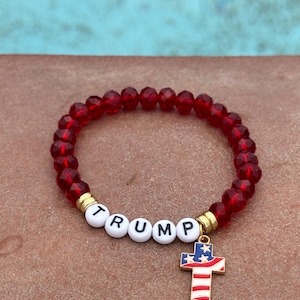 Trump God Bless the USA Crystal Bracelet with cross charm Gift for her
