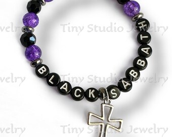 Black Sabbath - Ozzy Osbourne Prince of Darkness 70’s Inspired beaded bracelet with Cross Charm