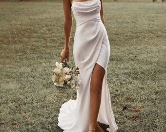 White Long Gown | Square Neckline Sleeveless Outfit | Women's Weeding Dress