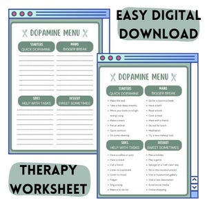 Dopamine Menu | Therapy Worksheet ASD ADHD Children Adolescent Teen ...