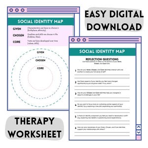 Sociale identiteitskaart | Therapiewerkblad Educatie Docentenhulpmiddel Therapeutisch kind tiener volwassene Zelfhulp Digitale download eenvoudig bestand