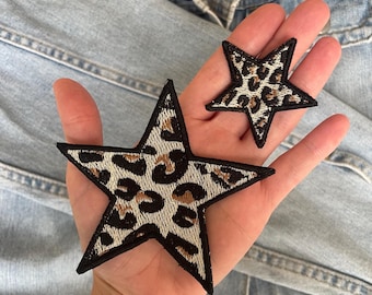 Animal print star - leopard print - For iron on - Embroidery patch