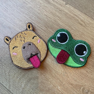 Frog or capybara with tongue - Iron-on - Embroidery patch