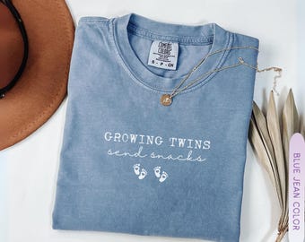 Growing twins send snacks Shirt, Funny Twin Pregnancy Announcement Tee For Mom To Be, Expecting Twins Gift, Comfort Colors Maternity Tshirt