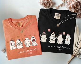 Custom Ghost Bachelorette Shirt, Funny Just Married & Til Death Do Us Party Tee, Spooky Halloween Bride or Bridal Party Gift, Gothic Wedding