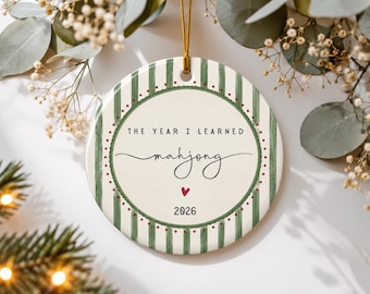 Personalized Mahjong Ornament, The Year I Learned Mahjong 2026, Mahjong Club Gift, Christmas Keepsake, Mahjong Lover Gift, Game Night Gift