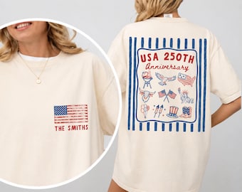 Personalized 250th USA Anniversary Family Matching Tee 4th of July Shirt americana family outfit Patriotic American Flag Family Sweatshirt