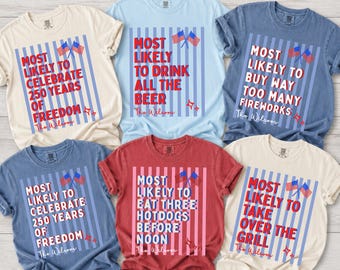 Camisetas a rayas del 4 de julio, regalo divertido del 4 de julio, regalo del Día de la Independencia para la familia, camisetas patrióticas a juego, fiesta de América 250