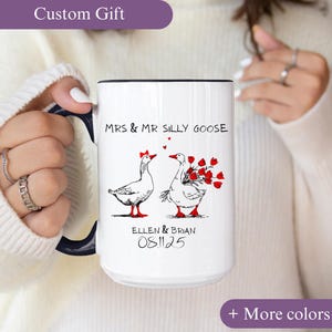 Personalized Mr & Mrs Silly Goose Mug, Custom Names Date Couple Coffee Cup, Funny Wedding Engagement Gift, Newly Engaged future Mr Mrs Mugs