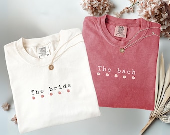Minimalist Bachelorette Floral Shirt Set The Bride The Bach Tees Matching Comfort Colors Crew Gift Future Bride Party Apparel Weekend Girls