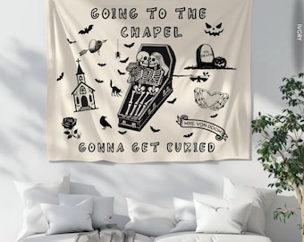 Custom Halloween Spooky Bride Banner Going to the Chapel Gonna Get Buried Bach Party Decor Skeleton Bride Gothic Bachelorette Tapestry Gift