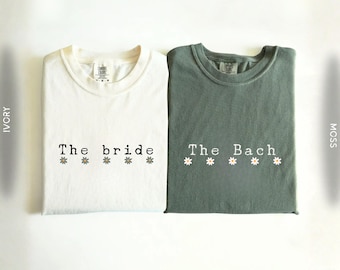 Minimalist Bachelorette Floral Shirt Set The Bride The Bach Tees Matching Comfort Colors Crew Gift Future Bride Party Apparel Weekend Girls
