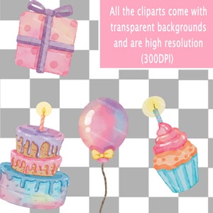 Watercolor Birthday Clipart Collection, Girl Birthday PNG Design, Cake ...