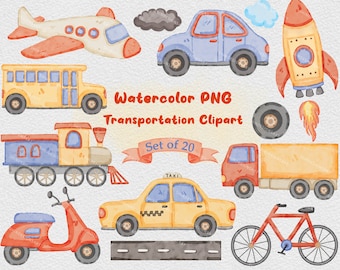 Aquarell Transport Clipart: PNG Fahrzeug (Digitaler Download)